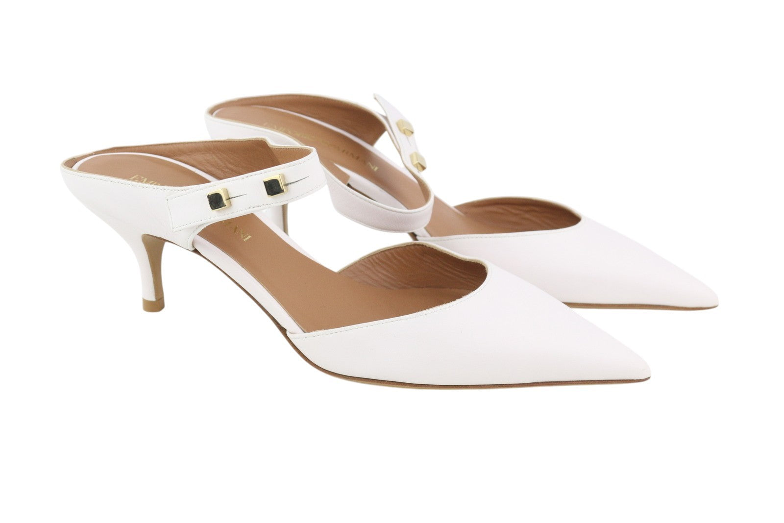 EMPORIO ARMANI X3E378 moteriški aukštakulniai, baltos odos, su iškirpte, užsegami, smailūs... 