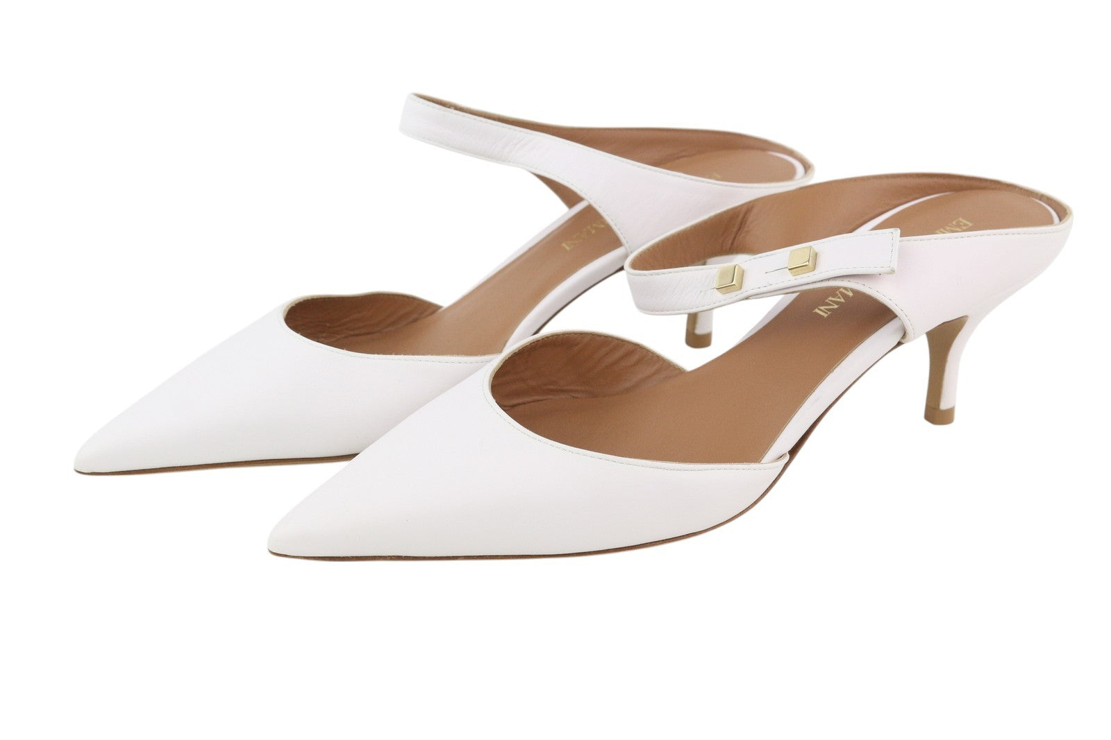 EMPORIO ARMANI X3E378 moteriški aukštakulniai, baltos odos, su iškirpte, užsegami, smailūs... 