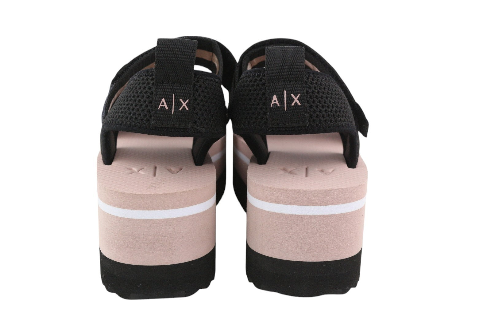 EMPORIO ARMANI moteriškos basutės, 37 EU, rožinės juodos, storos platformos, atviros nosies. 