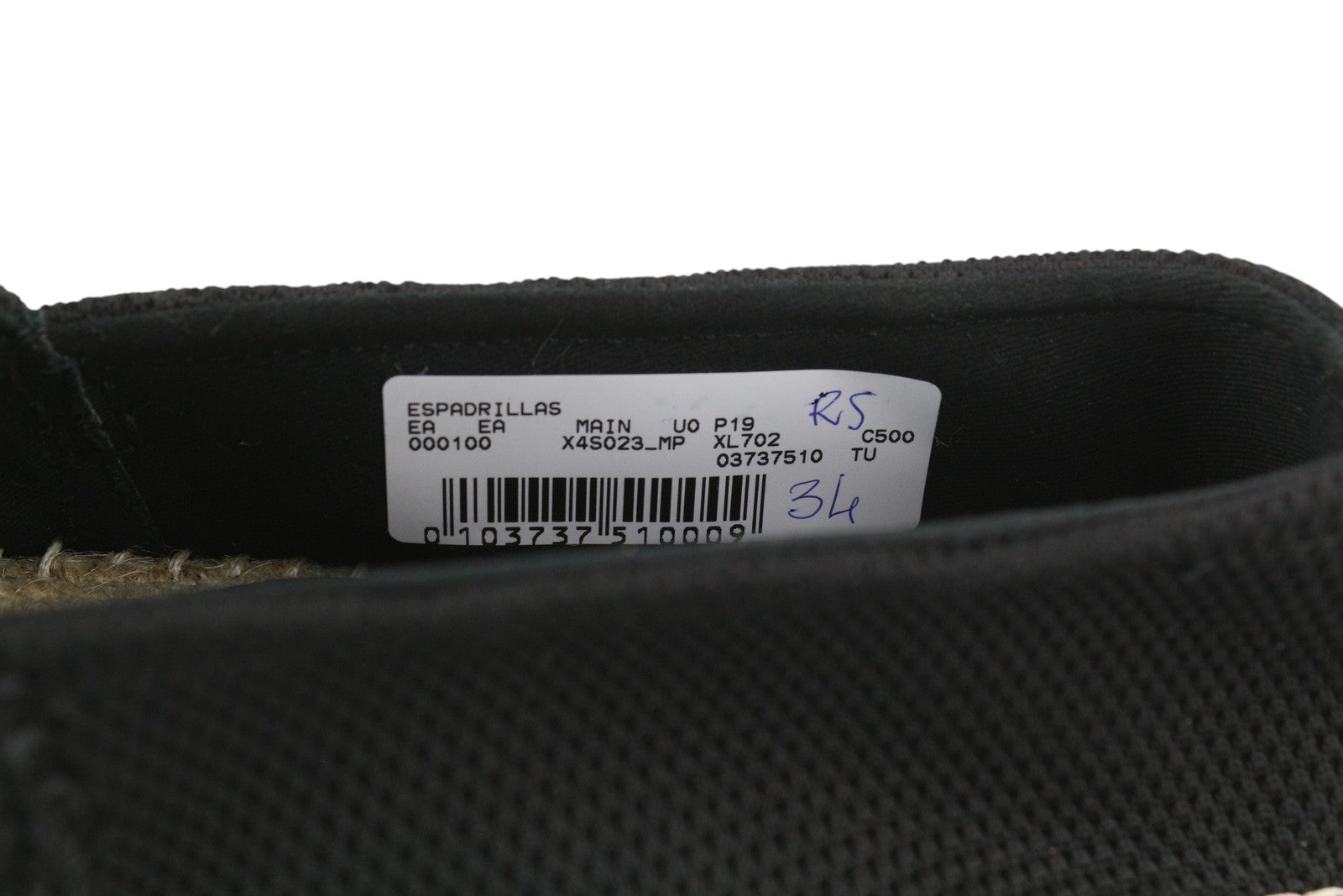 EMPORIO ARMANI X4S023 vyriški batai, EU43, juodi, užsegami, espadriliai su lopais, rekomenduojama kaina – 269 € 