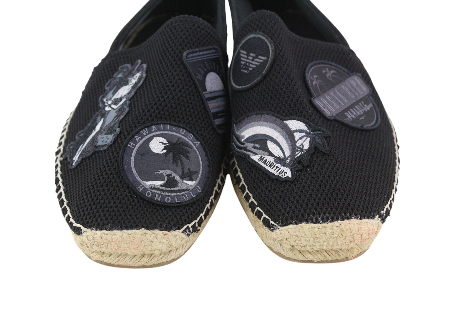 EMPORIO ARMANI X4S023 vyriški batai, EU43, juodi, užsegami, espadriliai su lopais, rekomenduojama kaina – 269 € 