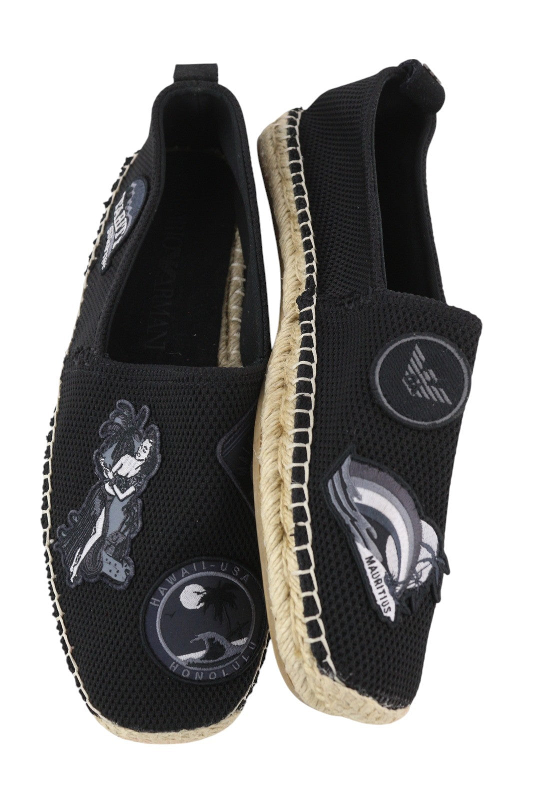 EMPORIO ARMANI X4S023 vyriški batai, EU43, juodi, užsegami, espadriliai su lopais, rekomenduojama kaina – 269 € 