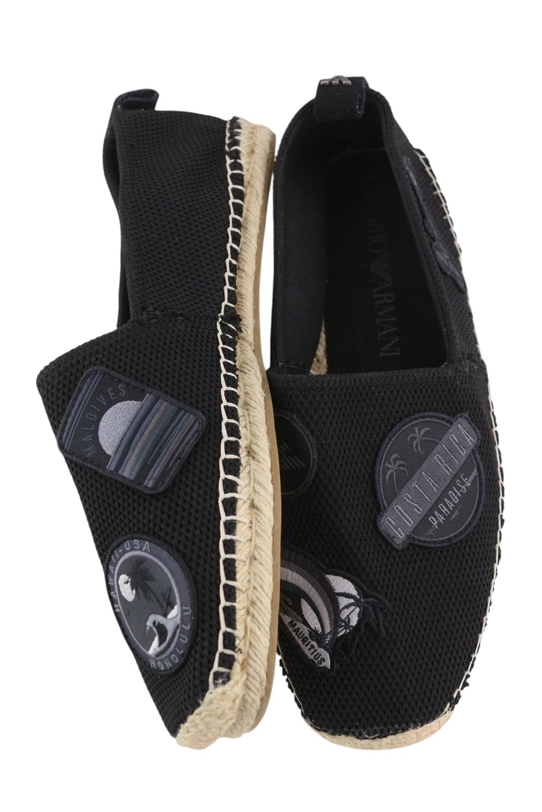 EMPORIO ARMANI X4S023 vyriški batai, EU43, juodi, užsegami, espadriliai su lopais, rekomenduojama kaina – 269 € 