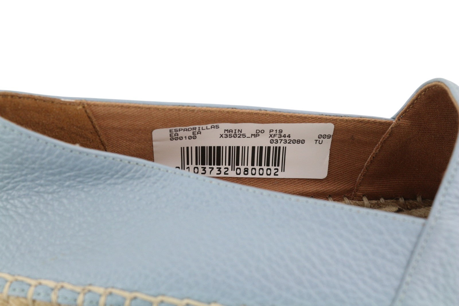 EMPORIO ARMANI X35025 moteriški bateliai su šviesiai mėlyna odine espadrile, įmaunami 