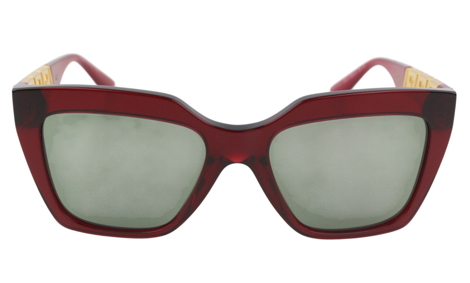 VERSACE 4418 moteriški akiniai nuo saulės OS su raudonais aukso atspalviais ir kvadratinėmis detalėmis, rekomenduojama kaina – 299 € 