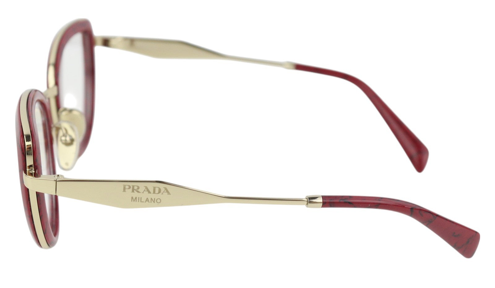 PRADA 0PR54ZV Women Eyeglasses OS Red Marble Gold Tone Frame Demo Lens RRP$399