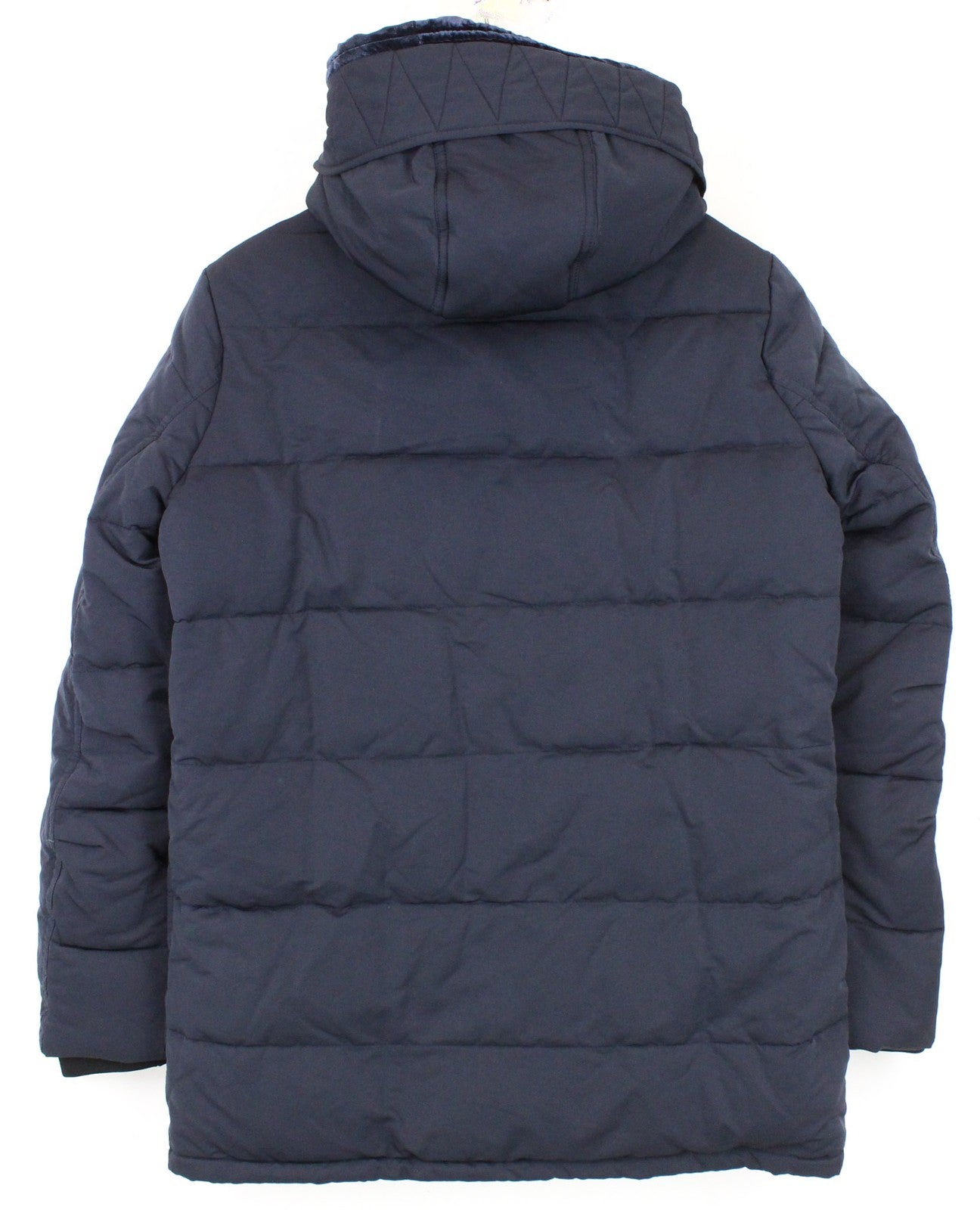 MAISON SCOTCH moteriška XS dydžio mėlyna dygsniuota dirbtinio kailio pūsta striukė su gobtuvu ir pamušalu 