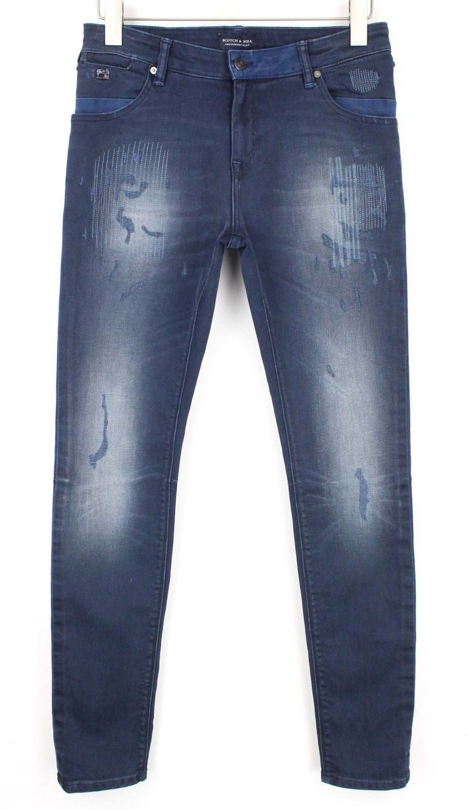 SCOTCH & SODA Kyle Boys Jeans W31 Stretch Zip Fly Dark Blue Distressed Denim