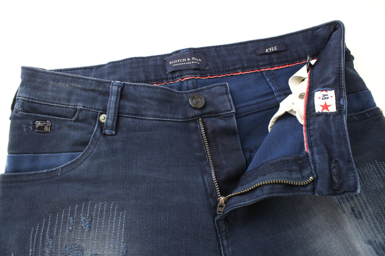 SCOTCH &amp; SODA Kyle berniukiški džinsai 16 metų tamprūs su užtrauktuku, tamsiai mėlyni, dirbtinio atspalvio. 