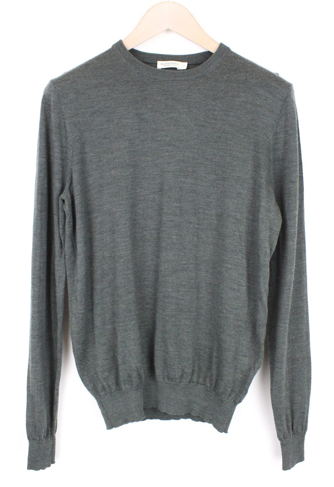 SUITSUPPLY vyriškas megztinis S dydžio megztinis su apvalia kaklo iškirpte, grynos merino vilnos, žalias melanžas 