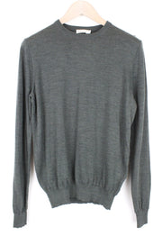 SUITSUPPLY vyriškas megztinis S dydžio megztinis su apvalia kaklo iškirpte, grynos merino vilnos, žalias melanžas 