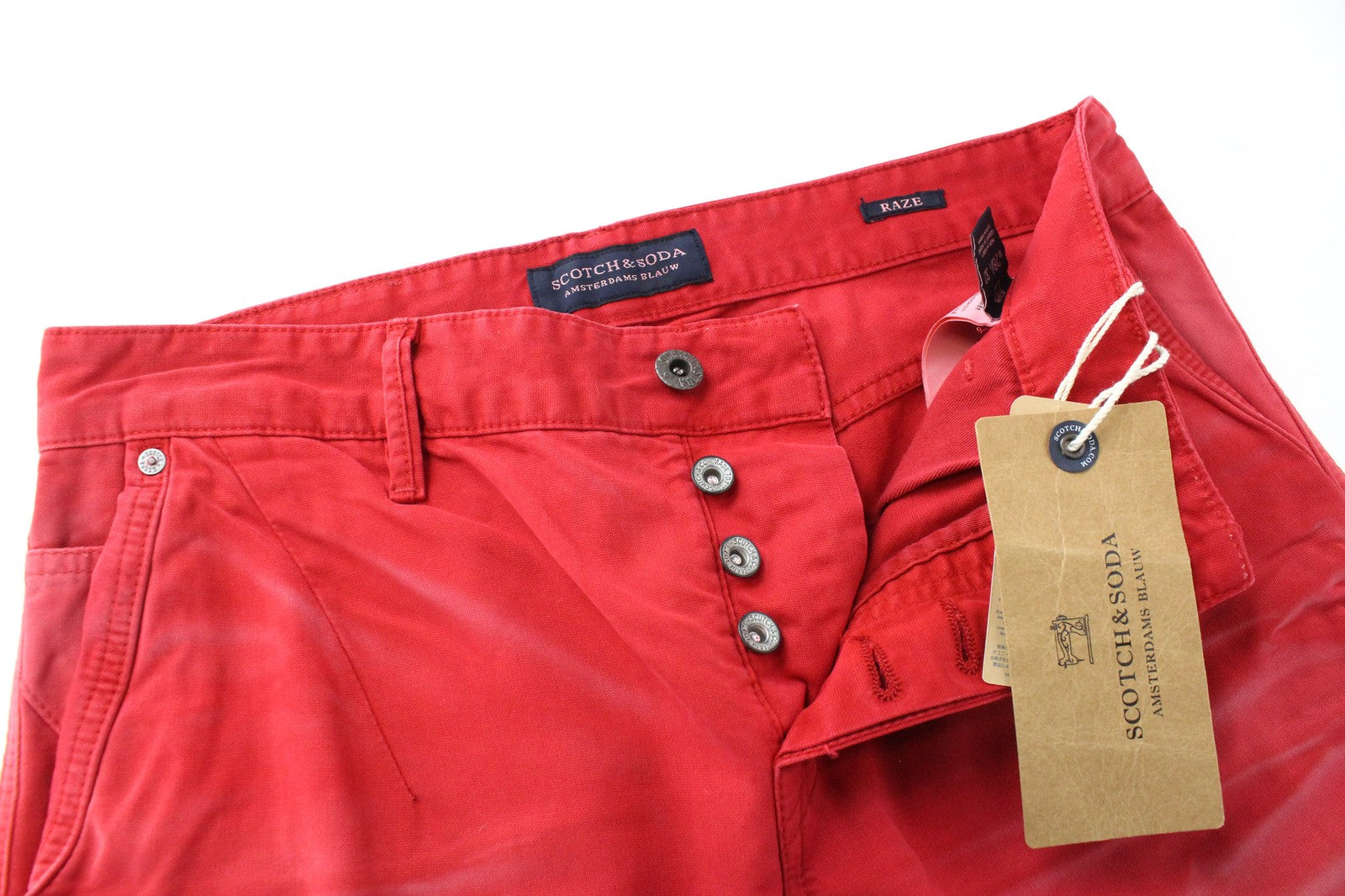 SCOTCH & SODA Raze W28/L32 Men's Chino Red Dyed Slim Fit Non-Stretch Casual