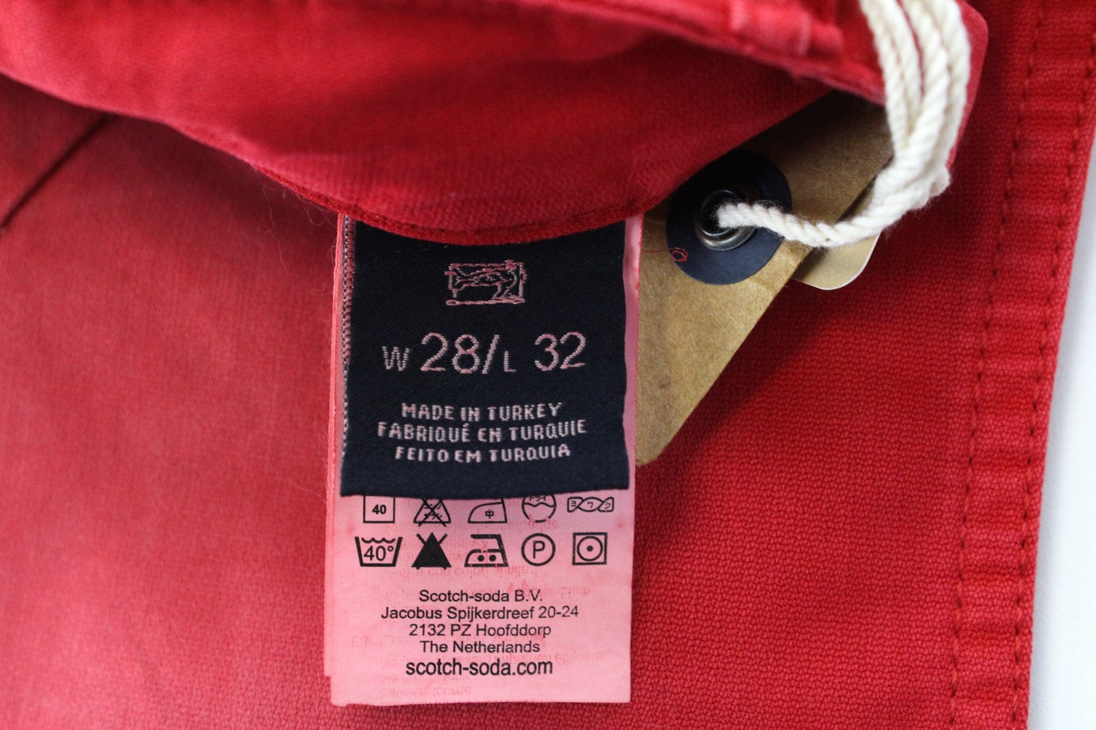 SCOTCH & SODA Raze W28/L32 Men's Chino Red Dyed Slim Fit Non-Stretch Casual