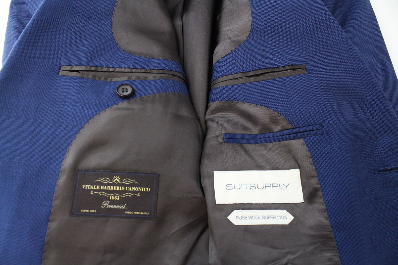 SUITSUPPLY Lazio vyriškas švarkas UK40R plonas mėlynas S110s languotas vilnonis klasikinis švarkas 