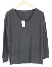 DENHAM Showa moteriškas megztinis XS spalvos, tamsiai pilkas, V formos iškirpte, melanžo spalvos, tamprus megztinis 