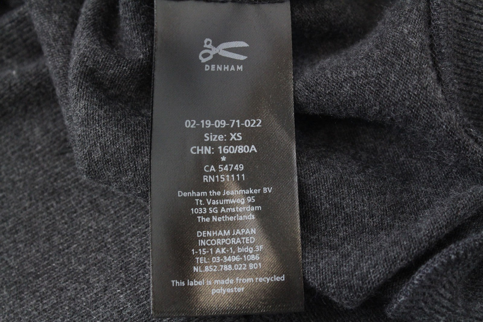 DENHAM Showa moteriškas megztinis XS spalvos, tamsiai pilkas, V formos iškirpte, melanžo spalvos, tamprus megztinis 