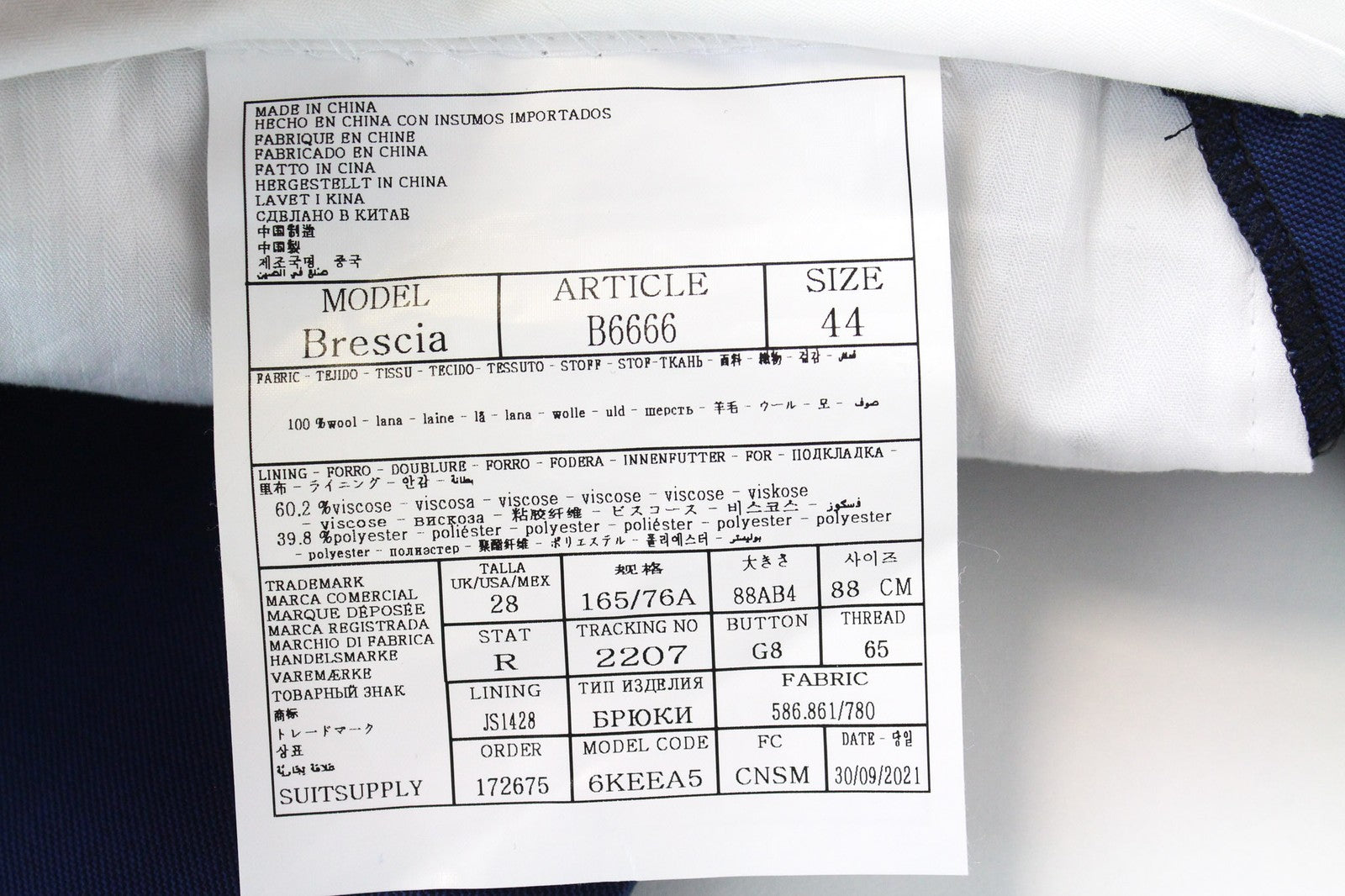 SUITSUPPLY Brescia Pants UK28R Men's Slim Blue Flat-Front Melange Wool Dress