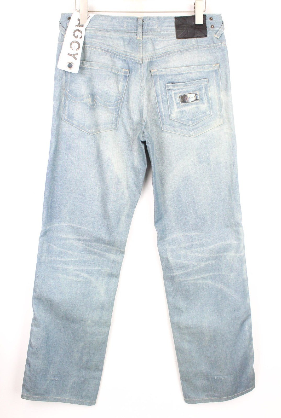 RICHMOND Men's Jeans W32 Mid-Rise Baggy Wide Blue Button Non-Stretch Denim