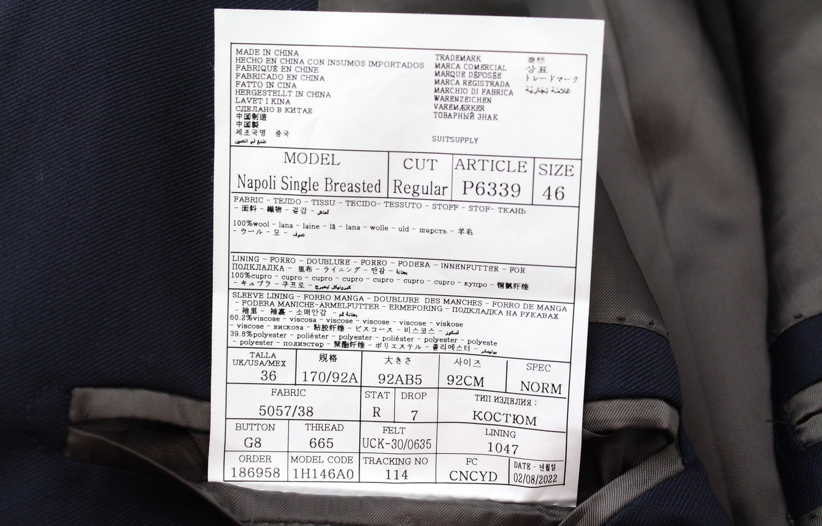 SUITSUPPLY Napoli Suit UK36R Men's Blue Wool 2-Piece Classic Twill Look