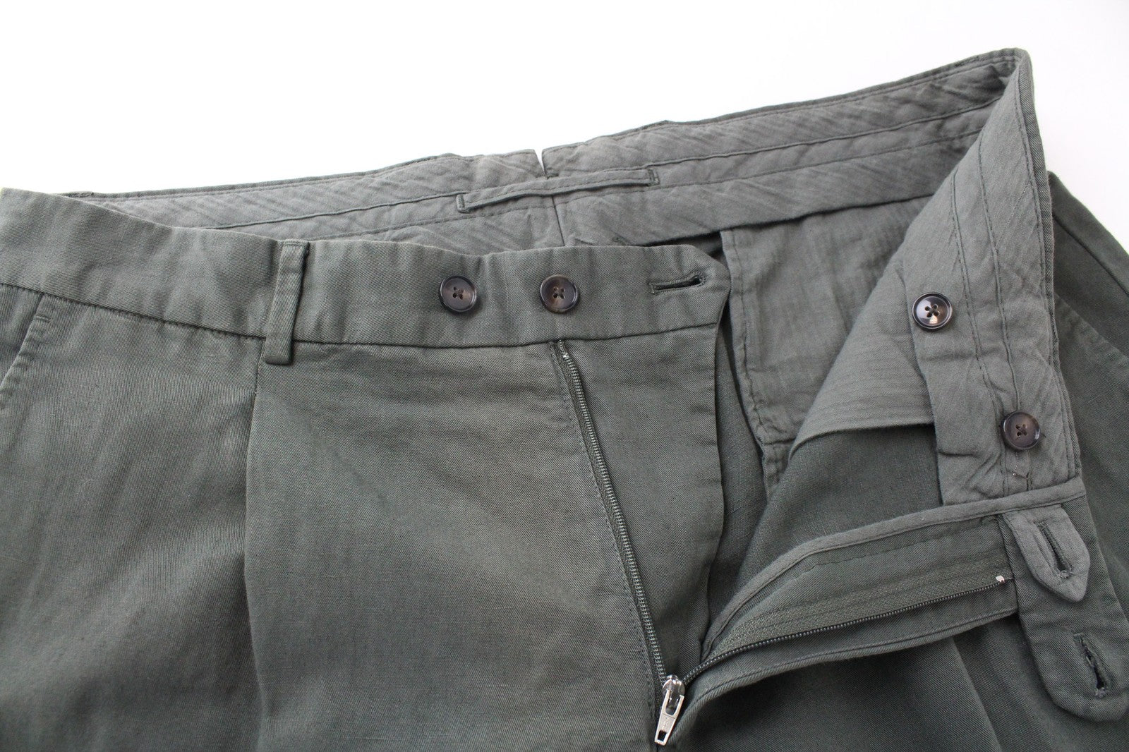 SUITSUPPLY Campo UK36R Men's Pleated Trousers Green Linen Cotton Formal