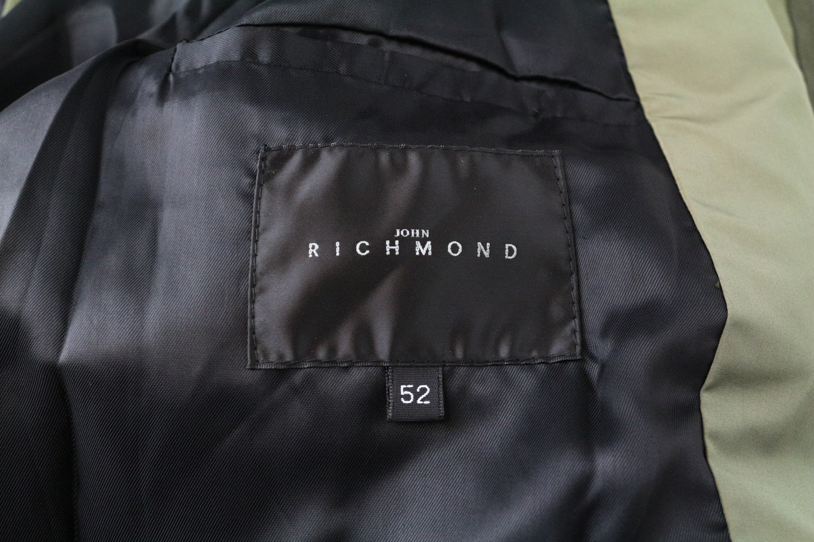 JOHN RICHMOND vyriška striukė 52 žalia medvilninė lininė striukė su užtrauktuku, lengva 