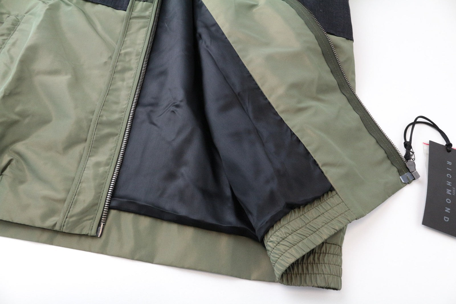 JOHN RICHMOND vyriška striukė 52 žalia medvilninė lininė striukė su užtrauktuku, lengva 