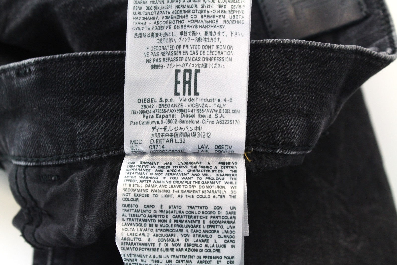 DIESEL D-Eetar 069DV vyriški džinsai W29/L32 juodi, siaurėjantys, tamprūs, dirbtinio audinio 
