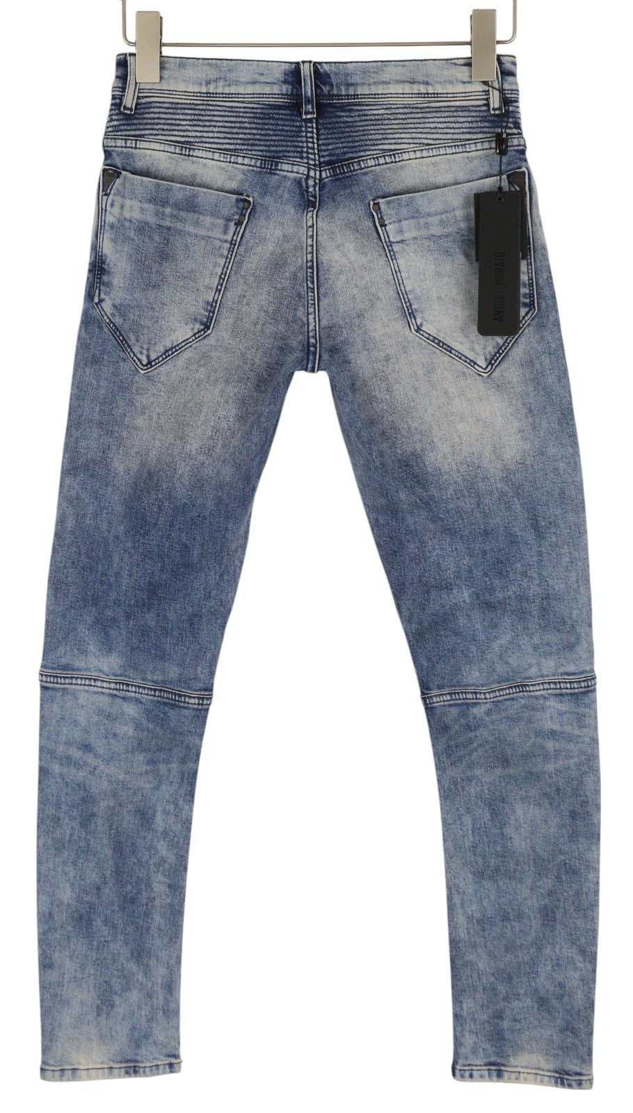 ANTONY MORATO Racer vyriški džinsai W28, skalbtos mėlynos spalvos, itin aptempti, tamprūs, su užtrauktuku, FY 