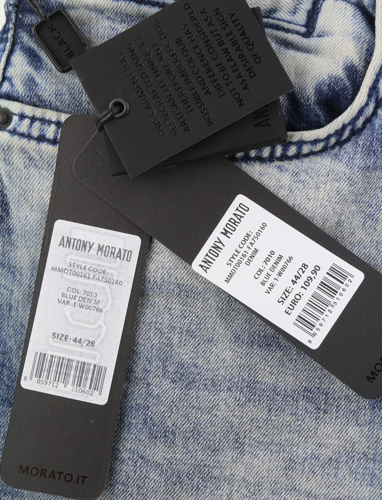 ANTONY MORATO Racer vyriški džinsai W28, skalbtos mėlynos spalvos, itin aptempti, tamprūs, su užtrauktuku, FY 