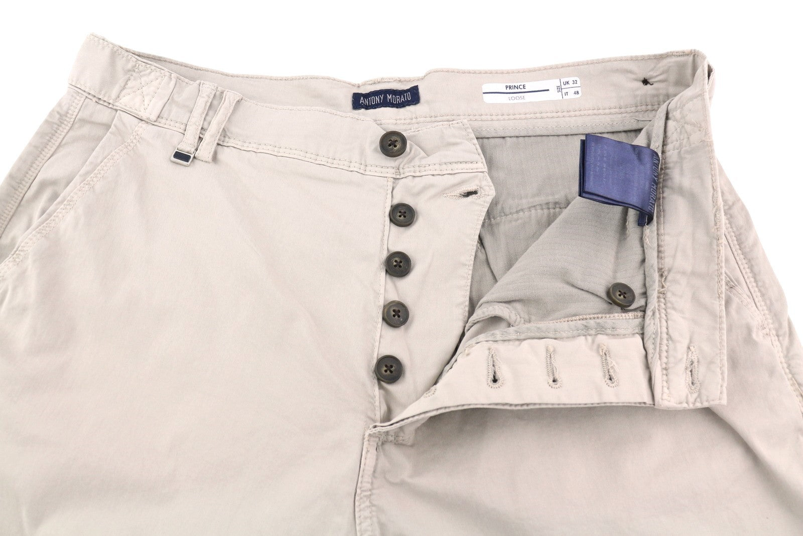 ANTONY MORATO Prince vyriškos kelnės W32 smėlio spalvos chino laisvo kirpimo su sagomis ir šviesiomis spalvomis