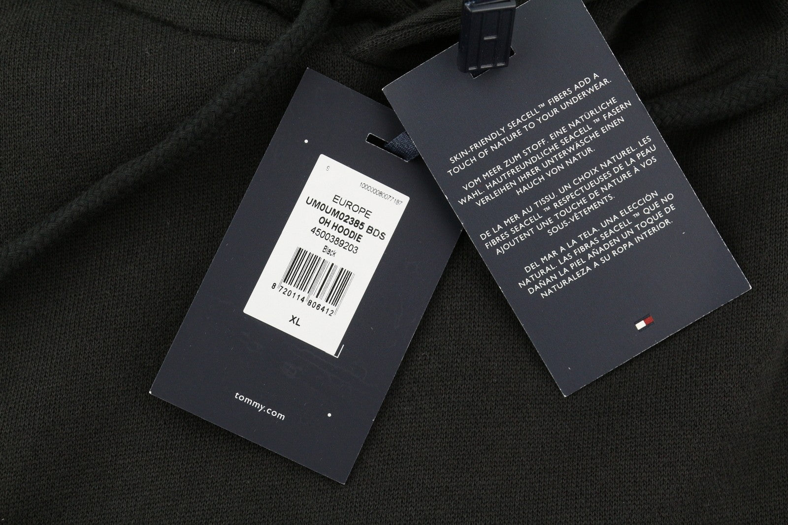 TOMMY HILFIGER OH vyriška palaidinė su gobtuvu, XL dydžio, juodos spalvos priekyje su logotipu, pižamos tipo naktiniai. 
