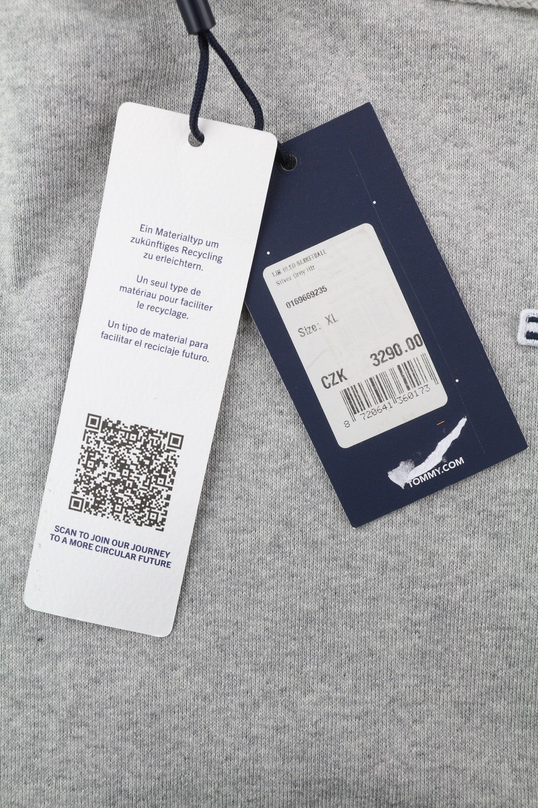 TOMMY HILFIGER Rlxd krepšinio vyriškas džemperis su gobtuvu XL melanžo pilkos spalvos kengūros logotipu 