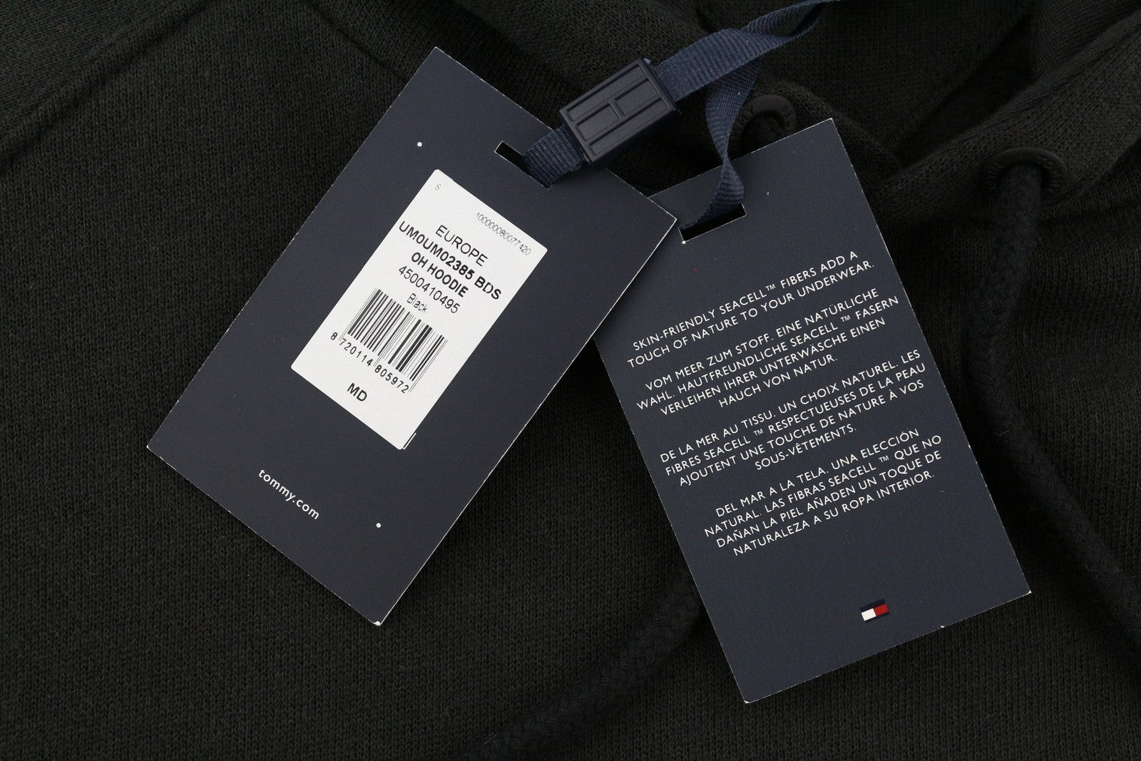 TOMMY HILFIGER OH vyriška palaidinė su gobtuvu ir M formos megztiniu. Juoda priekinė logotipo pižama su miego apdangalu. 