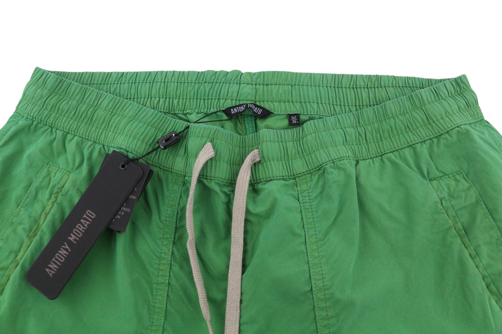 ANTONY MORATO vyriškos kelnės W36 žalios su raišteliu, elastingu juosmeniu, įprasto kirpimo logotipu 