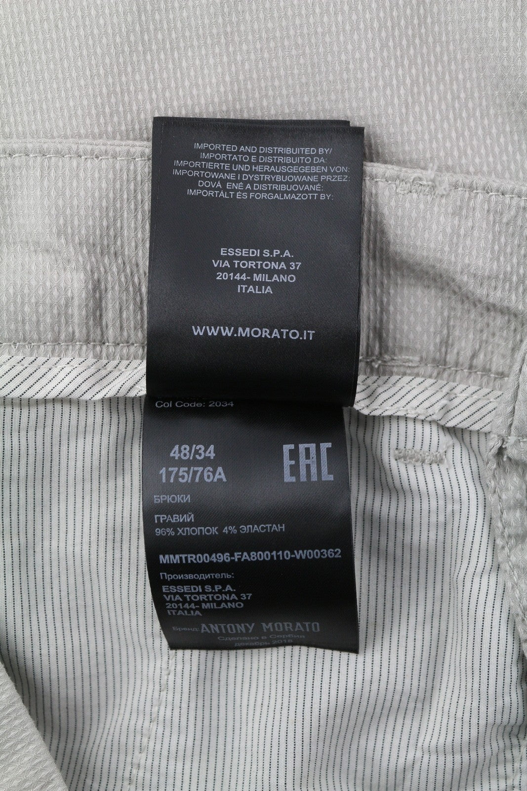 ANTONY MORATO Bryan vyriškos kelnės W34 pilkos chino aptemptos, tamprios, raštuotos 