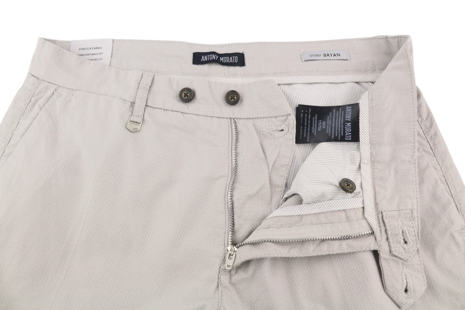 ANTONY MORATO Bryan vyriškos kelnės W34 pilkos chino aptemptos, tamprios, raštuotos 