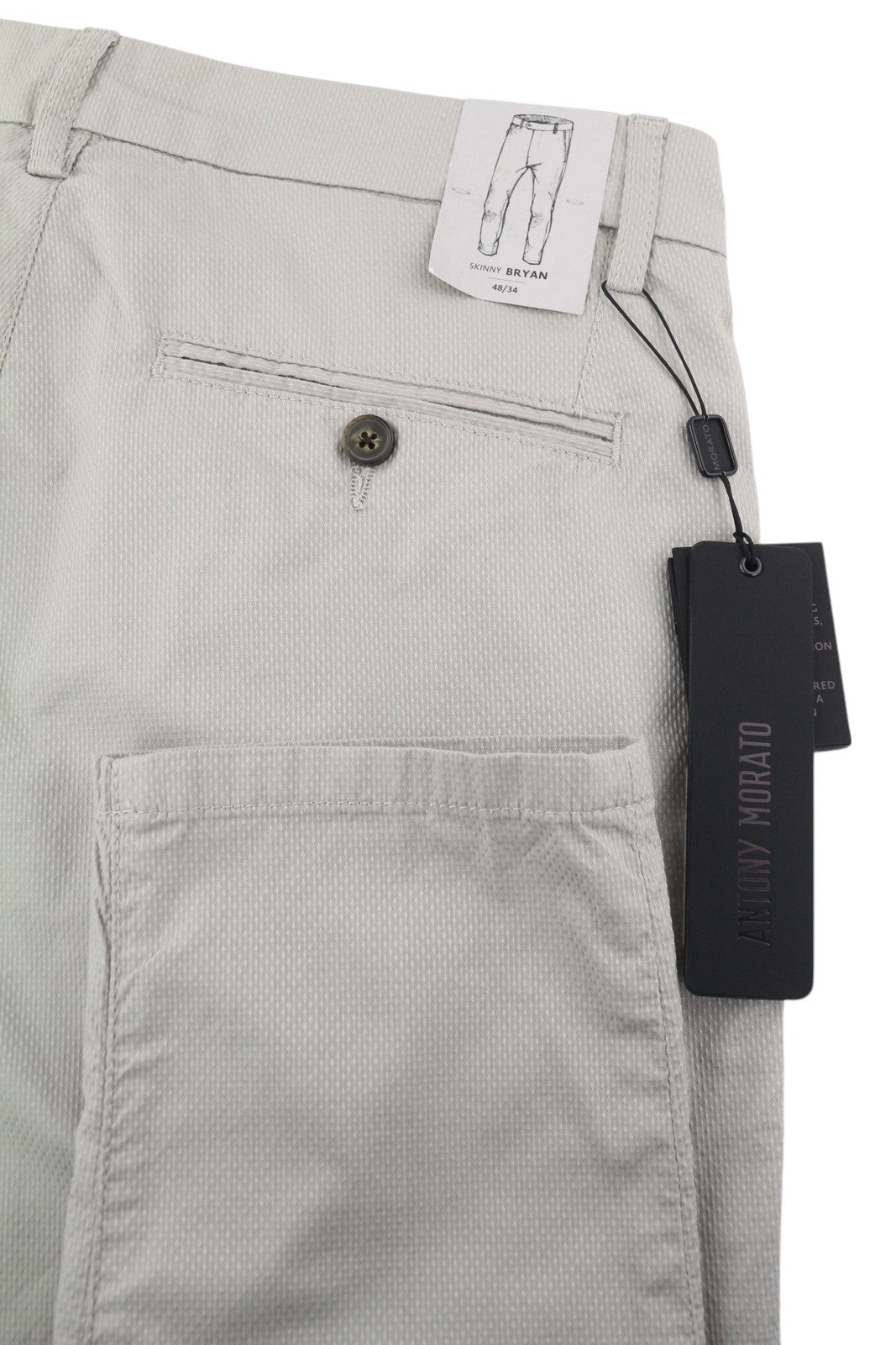 ANTONY MORATO Bryan vyriškos kelnės W34 pilkos chino aptemptos, tamprios, raštuotos 