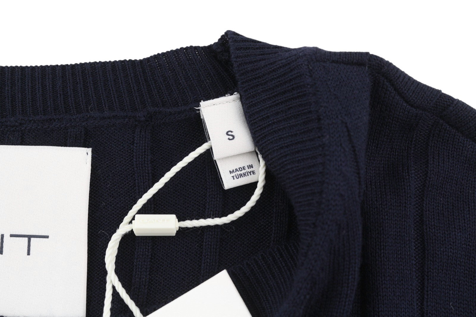 GANT Dryžuotas Briaunotas Moteriškas Megztinis S Tamsiai Mėlynas Merino Vilnos Šilko Mišinio Megztinis 