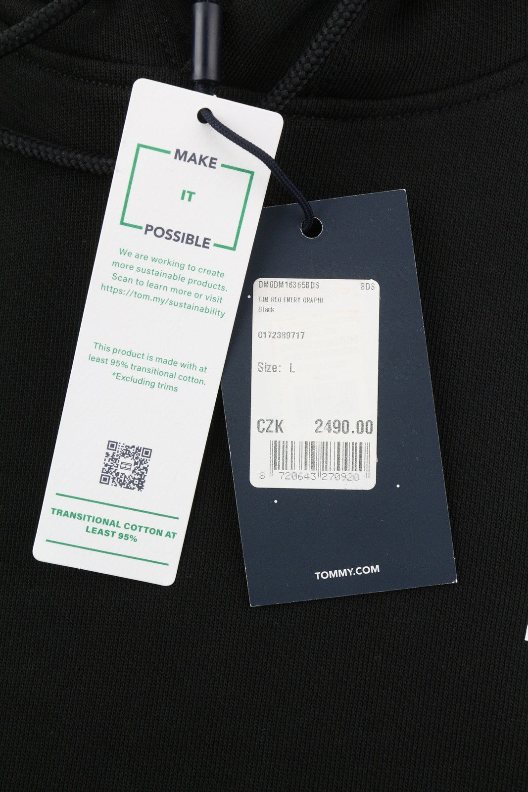 TOMMY HILFIGER Reg Entry Graphi vyriškas džemperis su gobtuvu L, juodas, su kengūros kišene 