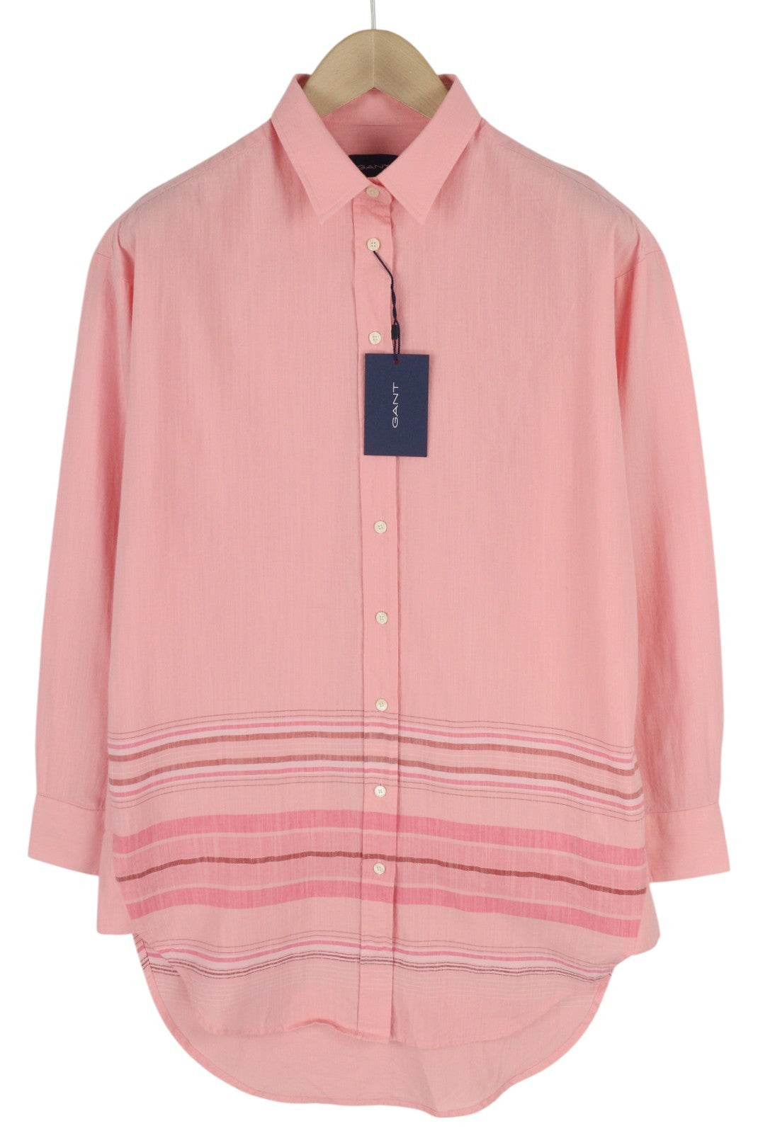 GANT „Placed Slub Stripe“ ilgi moteriški marškinėliai, 36 dydžio, violetiniai, su sagomis užsegama platėjančia apykakle 