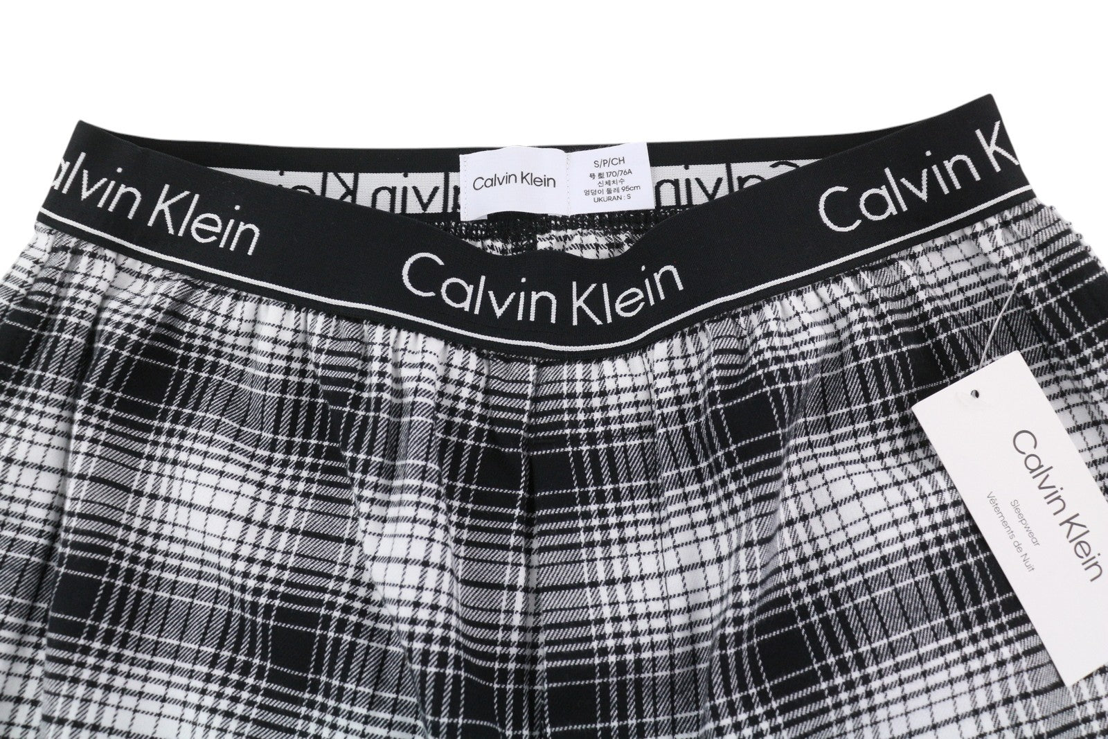 CALVIN KLEIN Shadow Plaid vyriškos kelnės S juodos flanelinės elastingo juosmens miego kelnės 