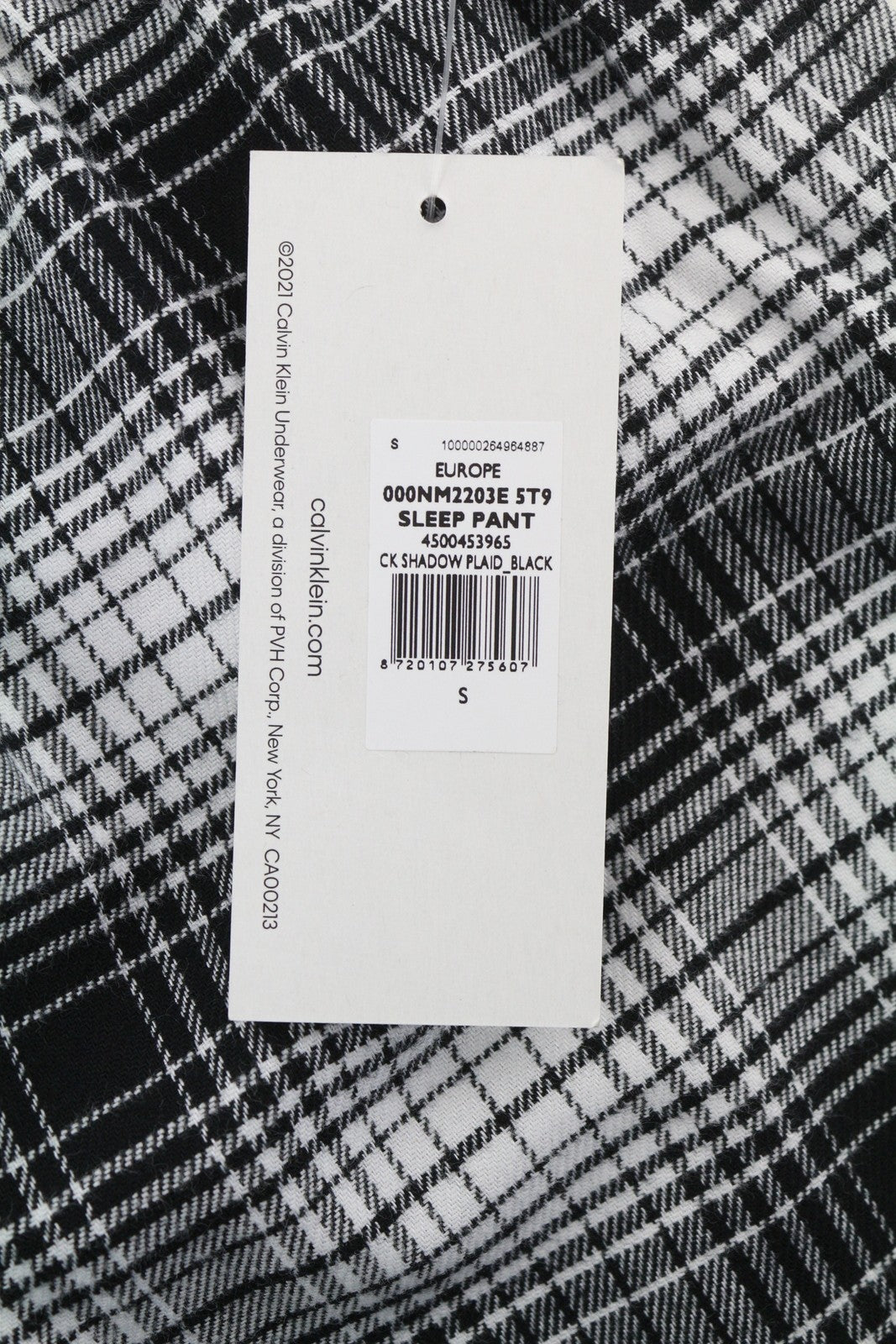 CALVIN KLEIN Shadow Plaid vyriškos kelnės S juodos flanelinės elastingo juosmens miego kelnės 