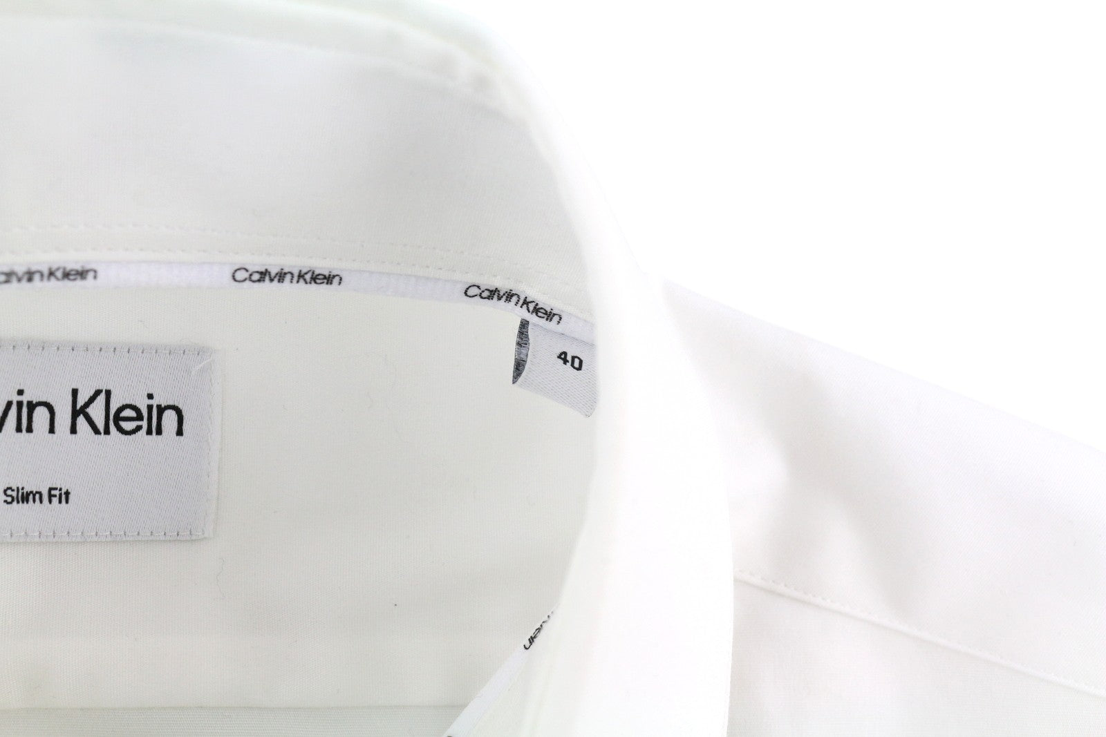 CALVIN KLEIN Evening Tuxedo Slim vyriški oficialūs marškiniai, 40 L, balti, su sagomis ir iškirpte 