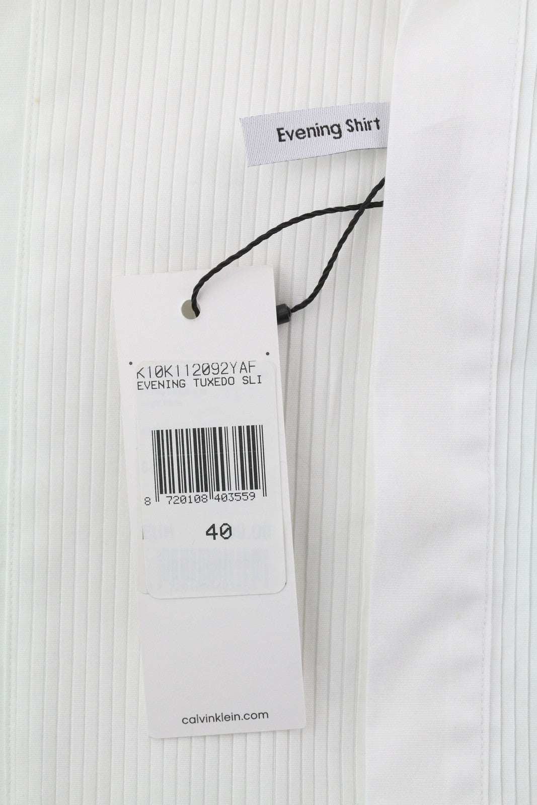 CALVIN KLEIN Evening Tuxedo Slim vyriški oficialūs marškiniai, 40 L, balti, su sagomis ir iškirpte 