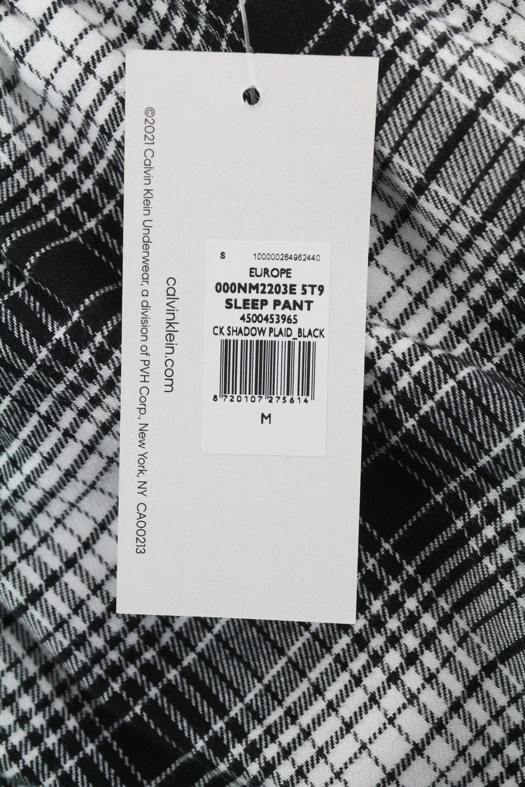 CALVIN KLEIN Shadow Plaid vyriškos kelnės M juodos flanelinės elastingo juosmens miego kelnės 