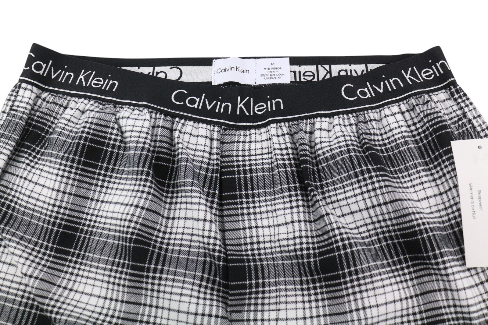 CALVIN KLEIN Shadow Plaid vyriškos kelnės M juodos flanelinės elastingo juosmens miego kelnės 