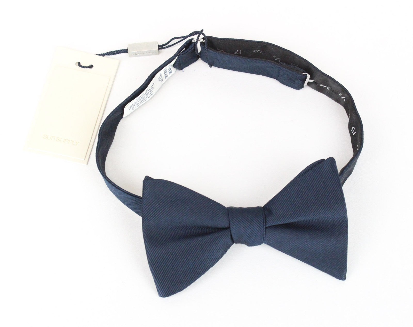 SUITSUPPLY vyriška peteliškė 93x7,4 cm mėlynas šilkinis iš anksto surištas oficialus klasikinis kaklaraištis 