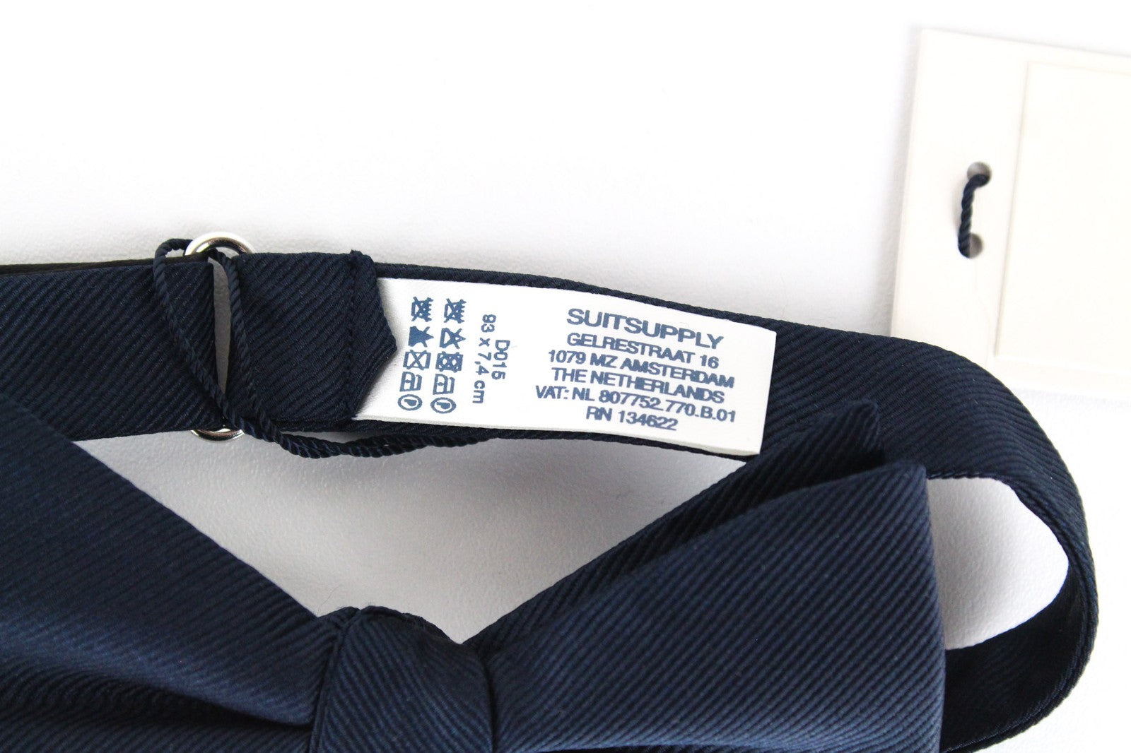 SUITSUPPLY vyriška peteliškė 93x7,4 cm mėlynas šilkinis iš anksto surištas oficialus klasikinis kaklaraištis 