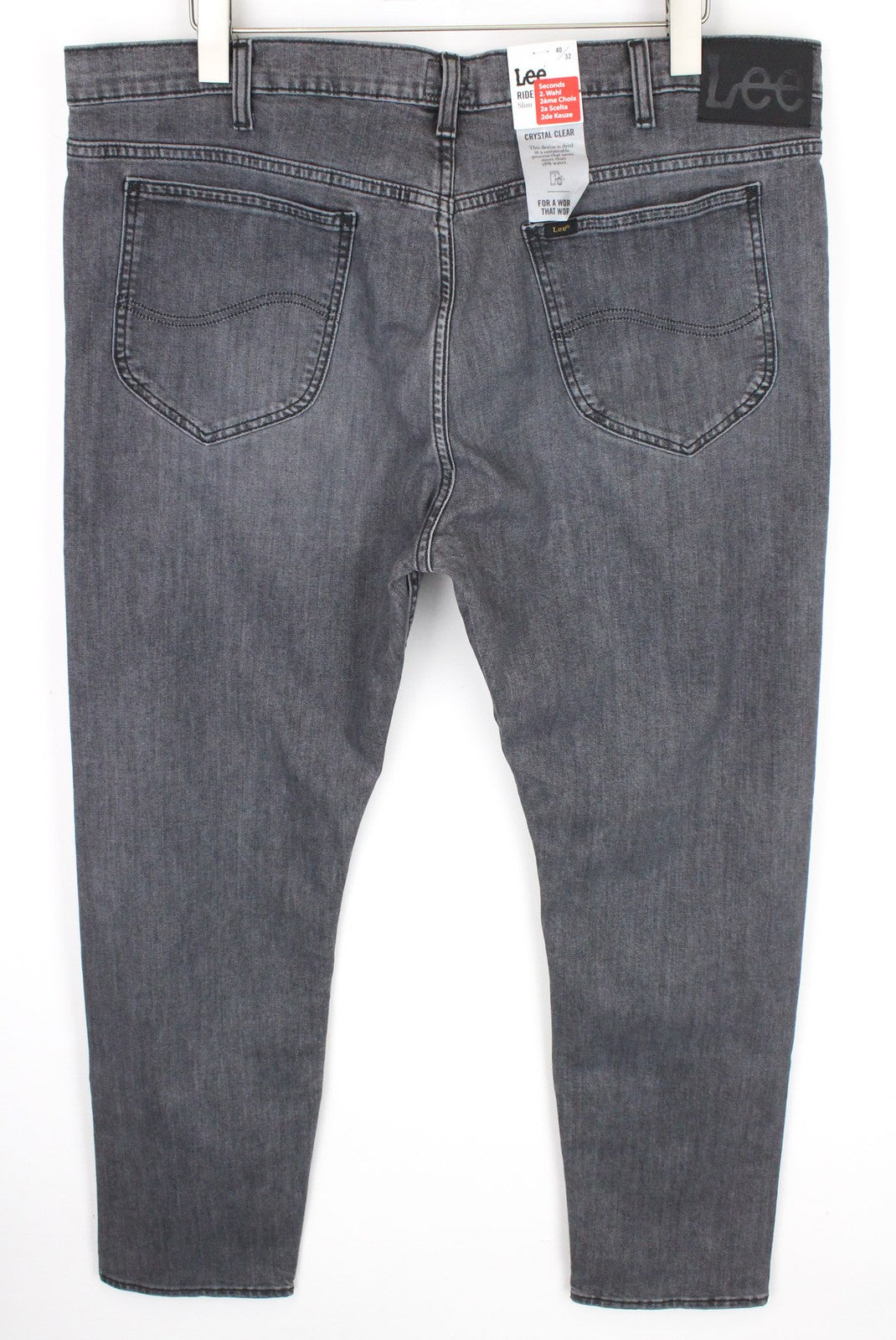LEE Rider vyriški džinsai W40/L32 Slim pilki tamprūs džinsai, skalbti laisvalaikio kirpimo 