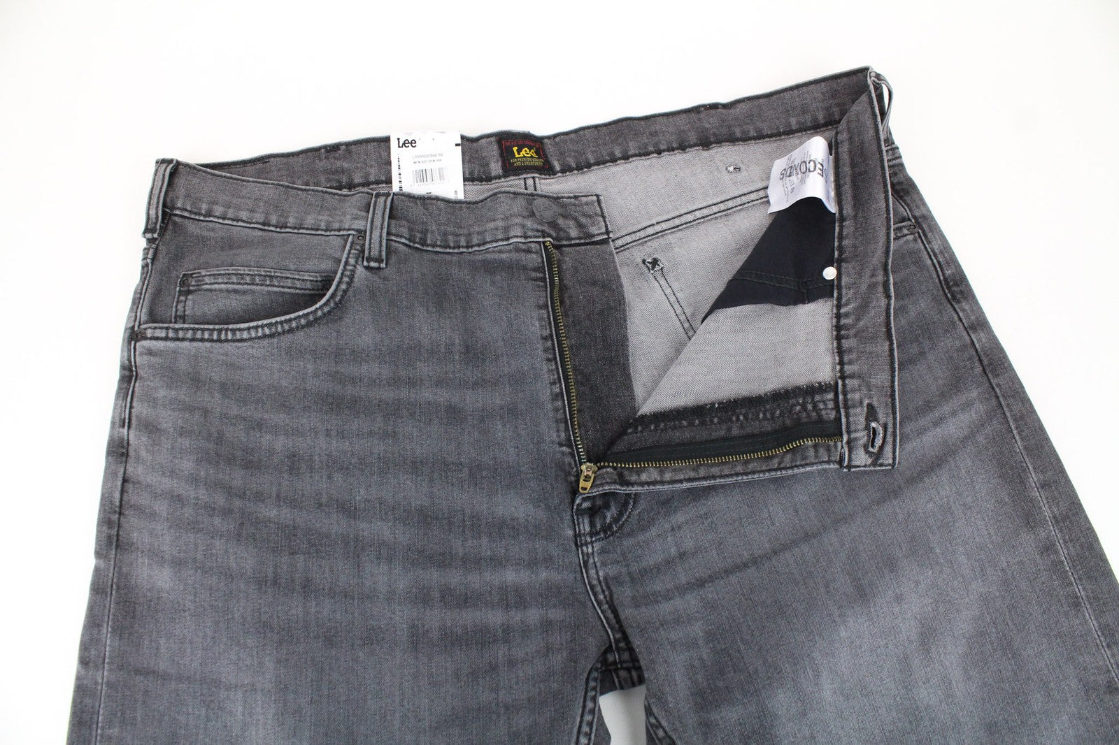 LEE Rider vyriški džinsai W40/L32 Slim pilki tamprūs džinsai, skalbti laisvalaikio kirpimo 